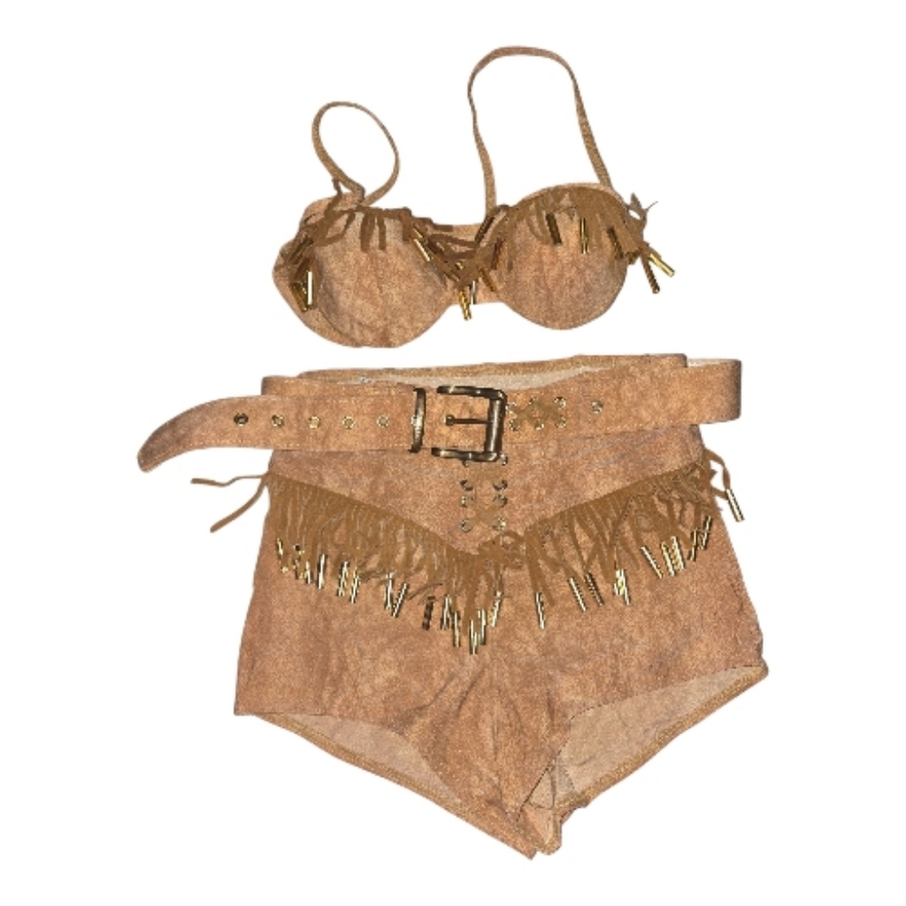 Vintage Gottex Tan Fringe Bikini Set